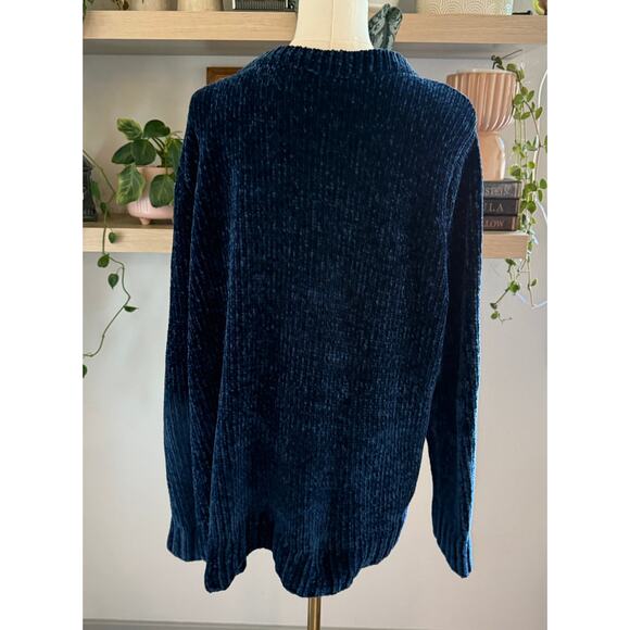 Orvis Chenille Velvet Chunky Sweater Royal Blue Women XL Cozy Rib Knit Winter - Picture 2 of 8